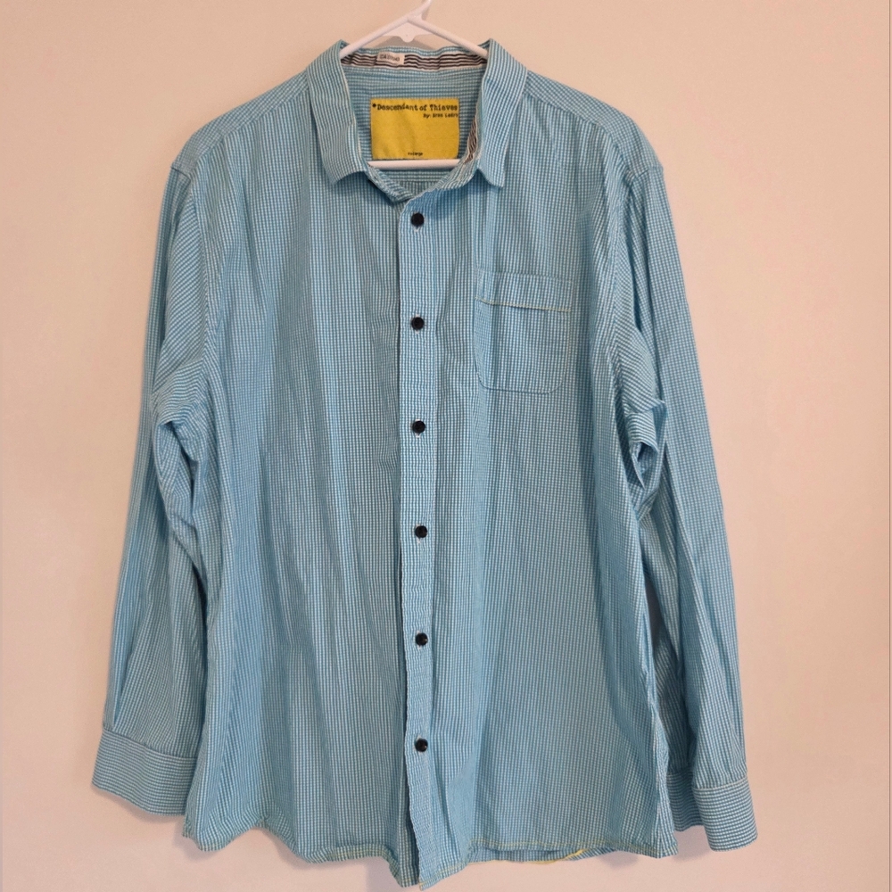 Descendant Of Thieves Blue & White Micro Check Button Down Shirt